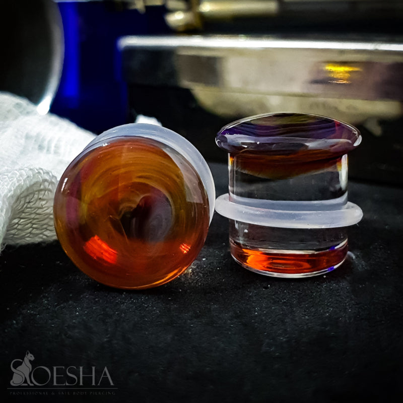 Colour Front Single Flare Plugs In Amber Purple (pair)