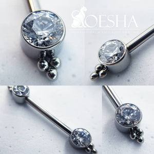 Nipple Barbell With Faceted Zirconia And Bead Design