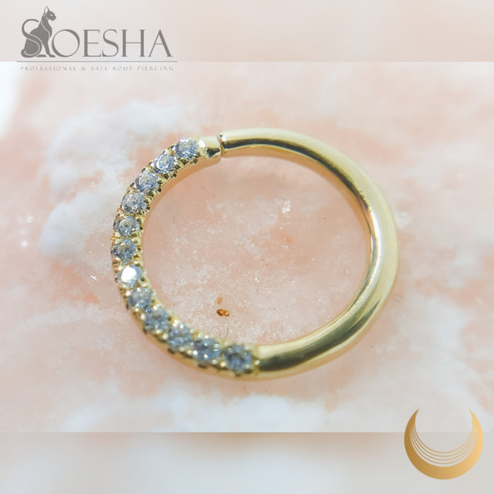 Yellow Gold Seam Ring With High Quality Cubic Zirconia Gems